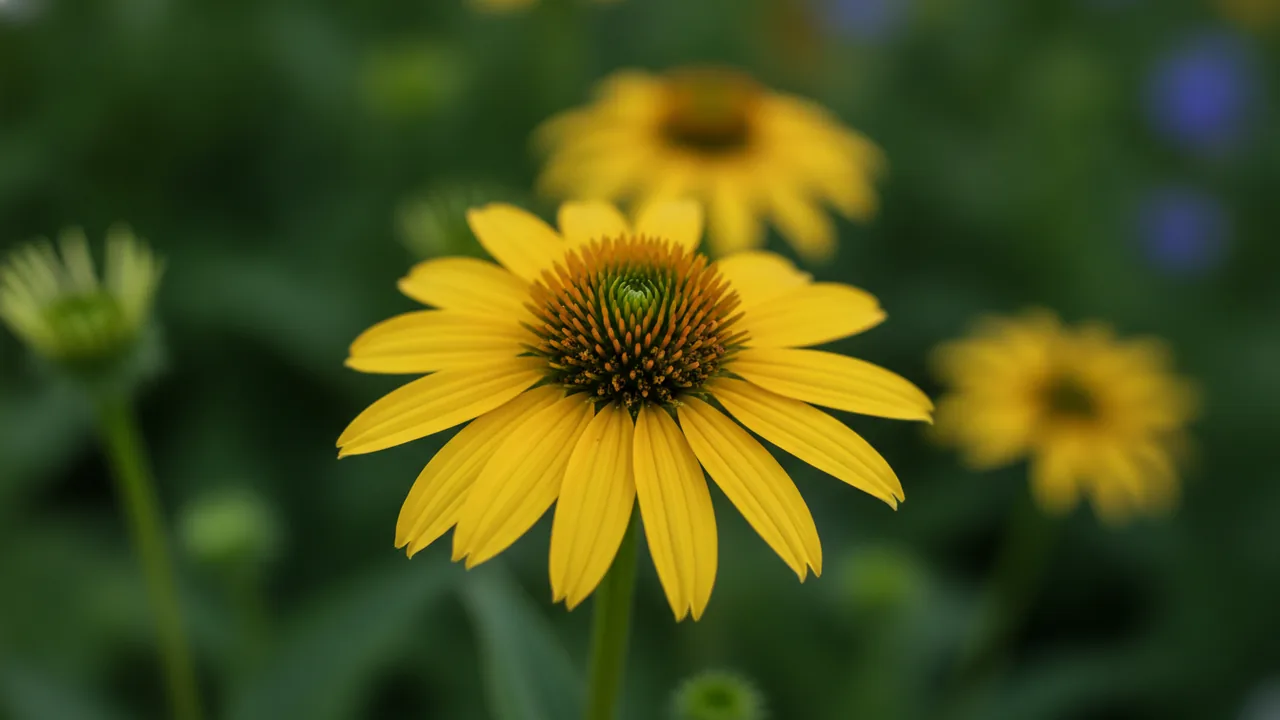 Sombrero Lemon Yellow (Echinacea 'Sombrero Lemon Yellow') - yellow flowers, illustrated plant card