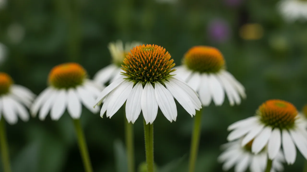 White Swan (Echinacea purpurea 'White Swan') - white flowers, illustrated plant card