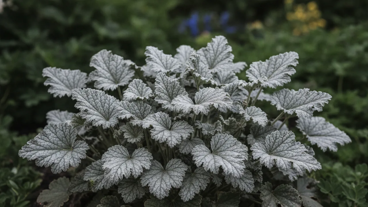 Silver Scrolls (Heuchera 'Silver Scrolls') - foliage plant, illustrated plant card