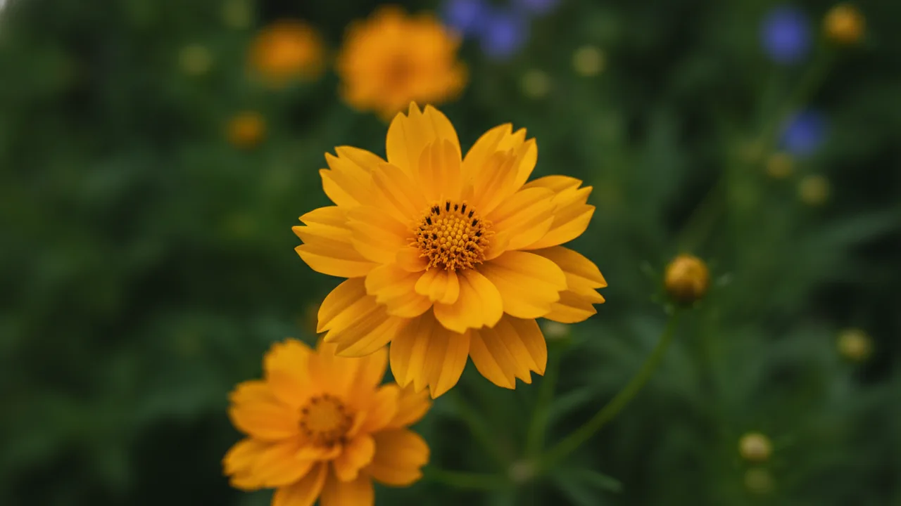 Early Sunrise (Coreopsis grandiflora 'Early Sunrise') - yellow flowers, illustrated plant card