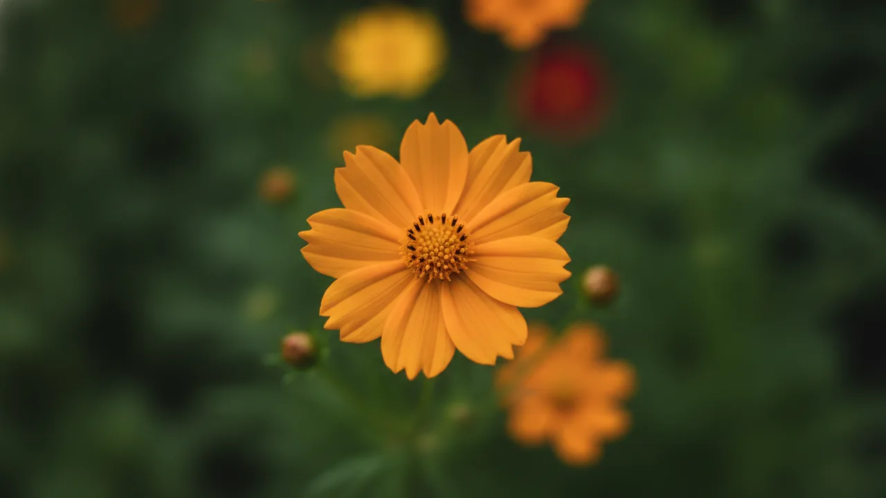 Pumpkin Pie (Coreopsis 'Pumpkin Pie') - orange flowers, illustrated plant card