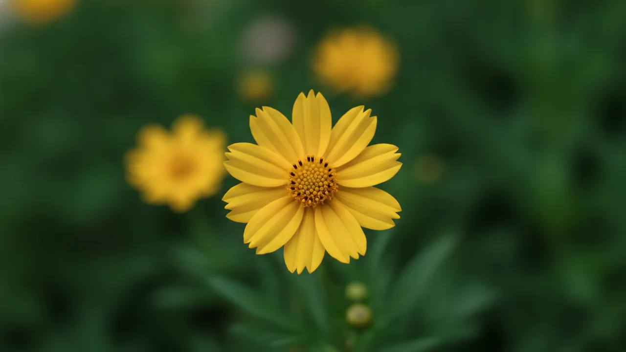 Route 66 (Coreopsis 'Route 66') - yellow flowers, illustrated plant card
