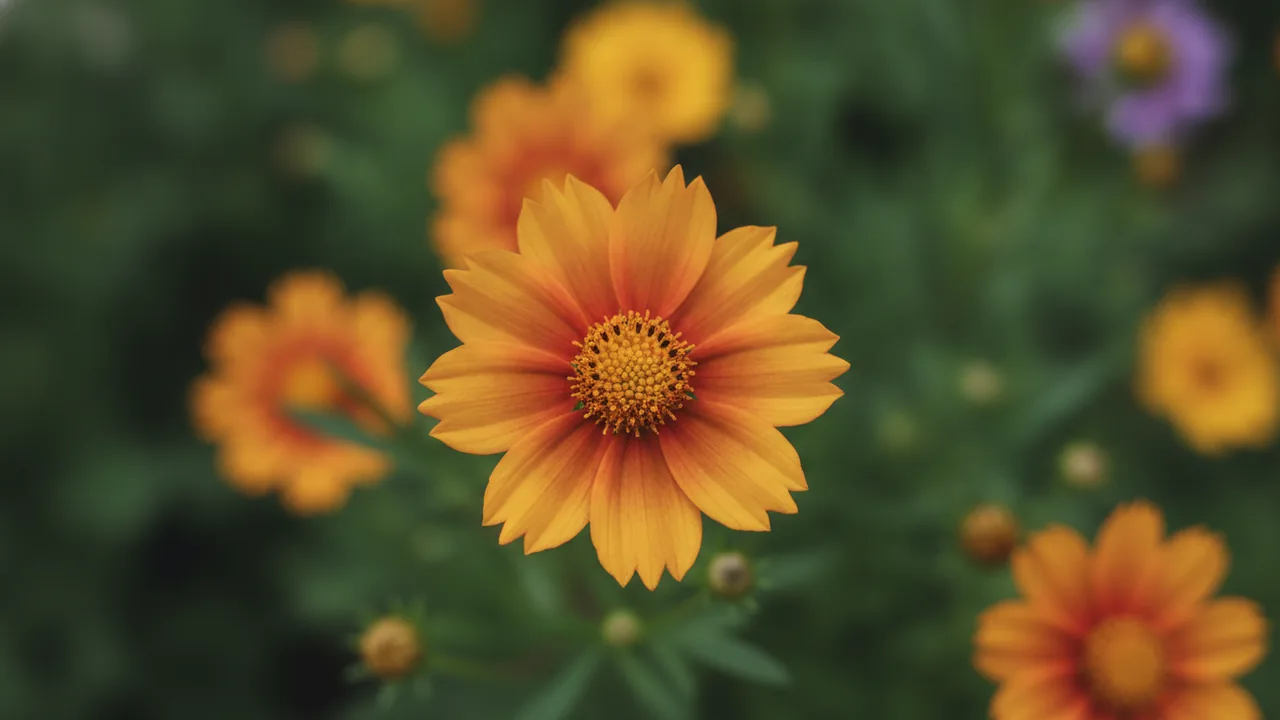 Sienna Sunset (Coreopsis 'Sienna Sunset') - orange flowers, illustrated plant card