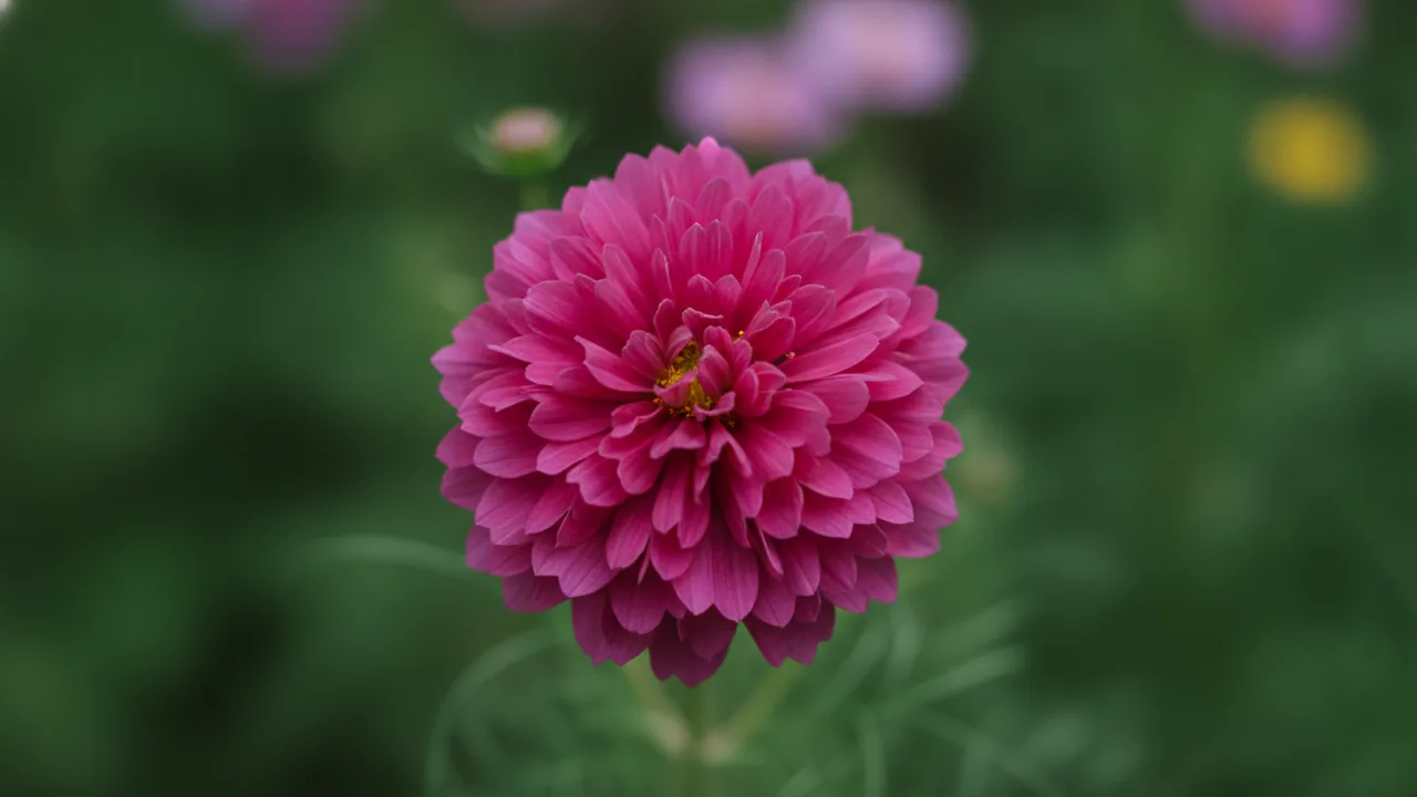 Double Click Rose (Cosmos bipinnatus 'Double Click Rose') - pink flowers, illustrated plant card