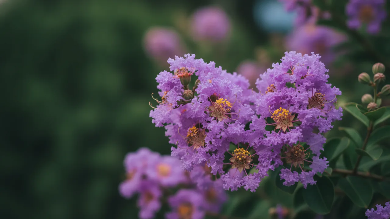 Catawba (Lagerstroemia 'Catawba') - purple flowers, illustrated plant card
