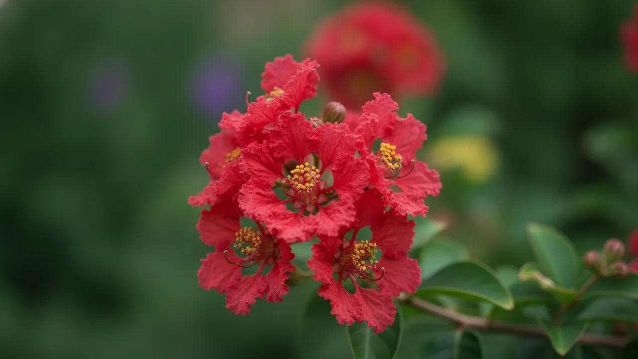 Dynamite (Lagerstroemia 'Dynamite') - red flowers, illustrated plant card