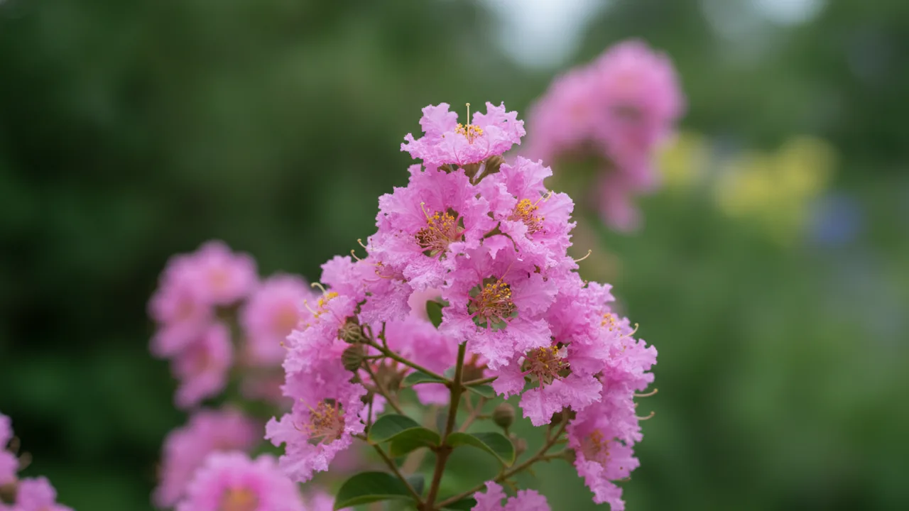 Hopi (Lagerstroemia 'Hopi') - pink flowers, illustrated plant card