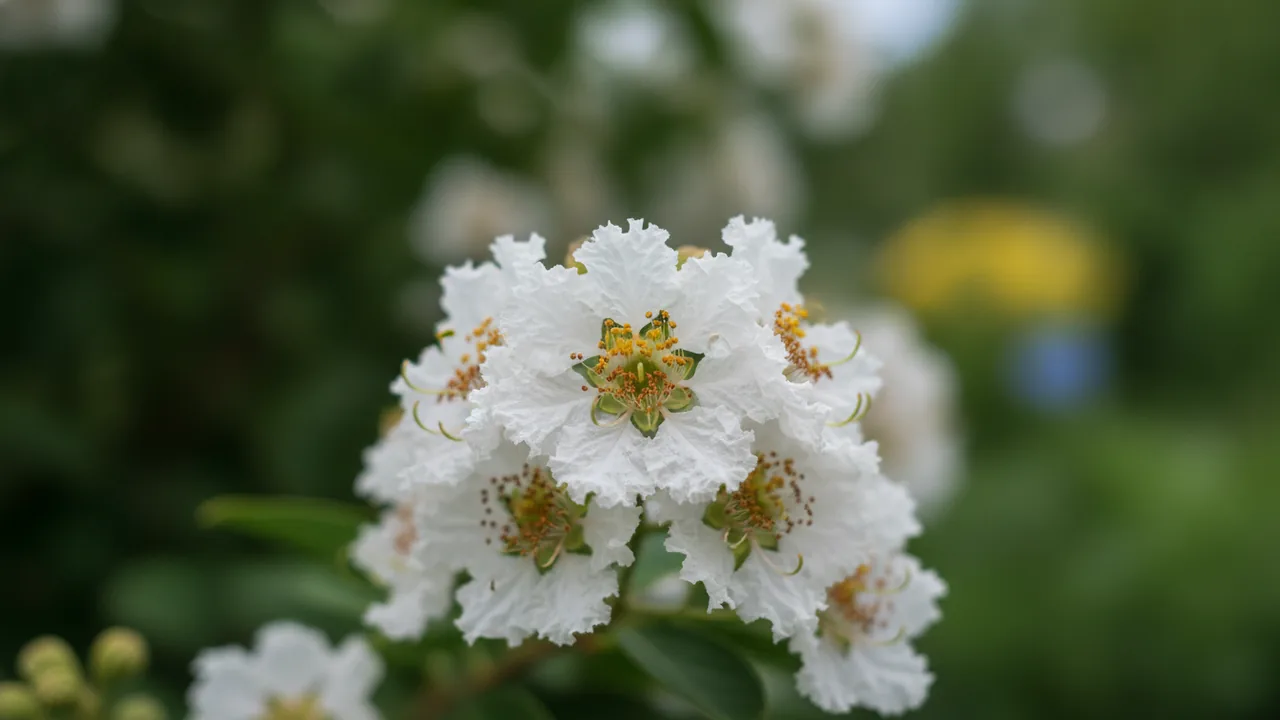 Natchez (Lagerstroemia 'Natchez') - white flowers, illustrated plant card