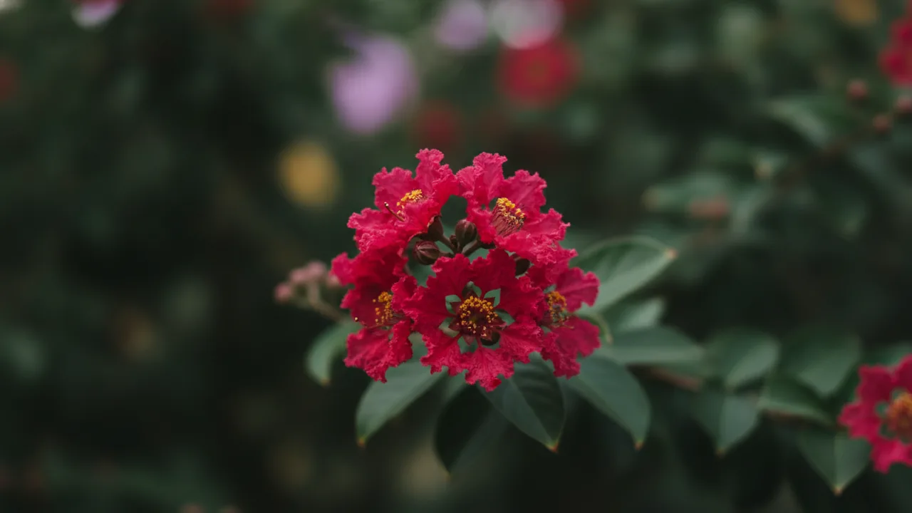 Tuscarora (Lagerstroemia 'Tuscarora') - pink flowers, illustrated plant card