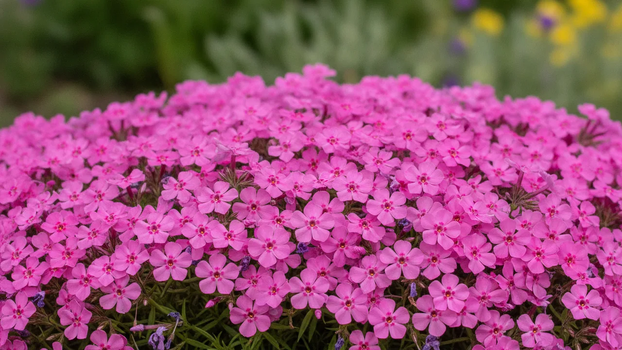 Candy Stripe (Phlox subulata 'Candy Stripe') - pink flowers, illustrated plant card
