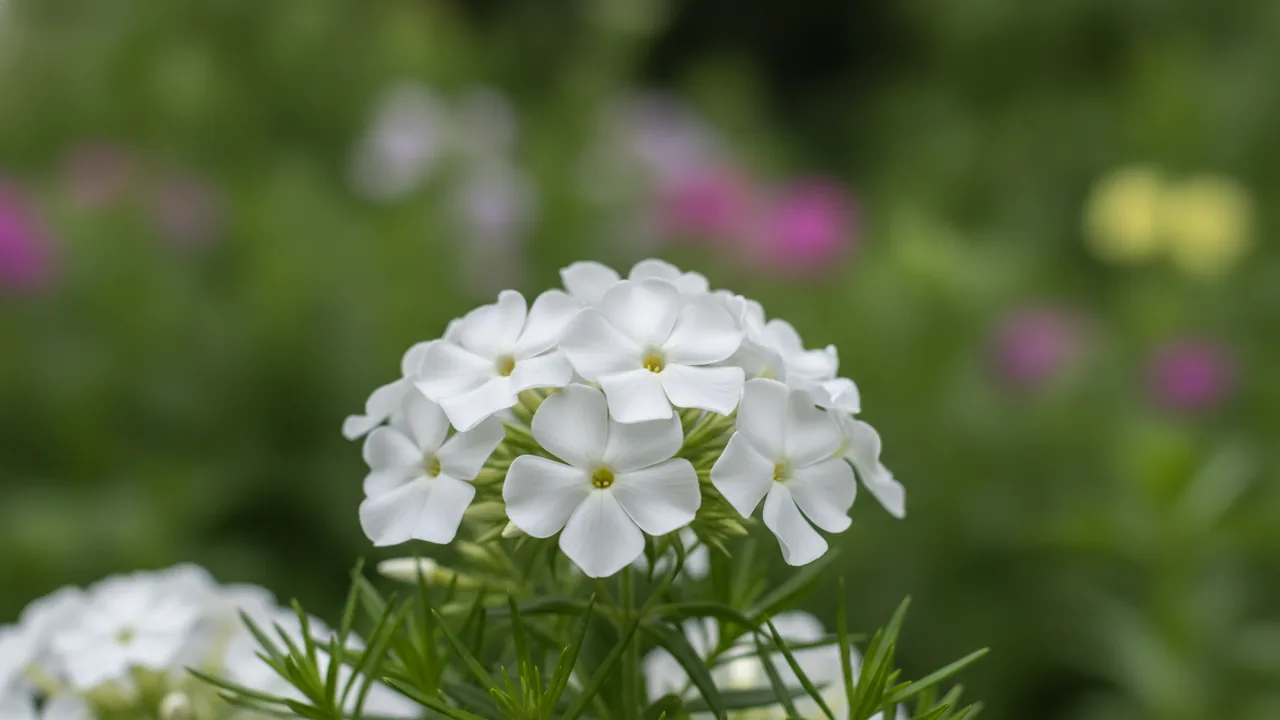 White Delight (Phlox subulata 'White Delight') - white flowers, illustrated plant card