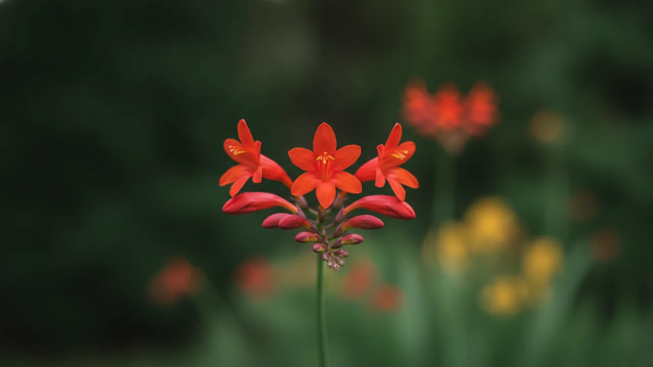 Lucifer (Crocosmia 'Lucifer') - red flowers, illustrated plant card
