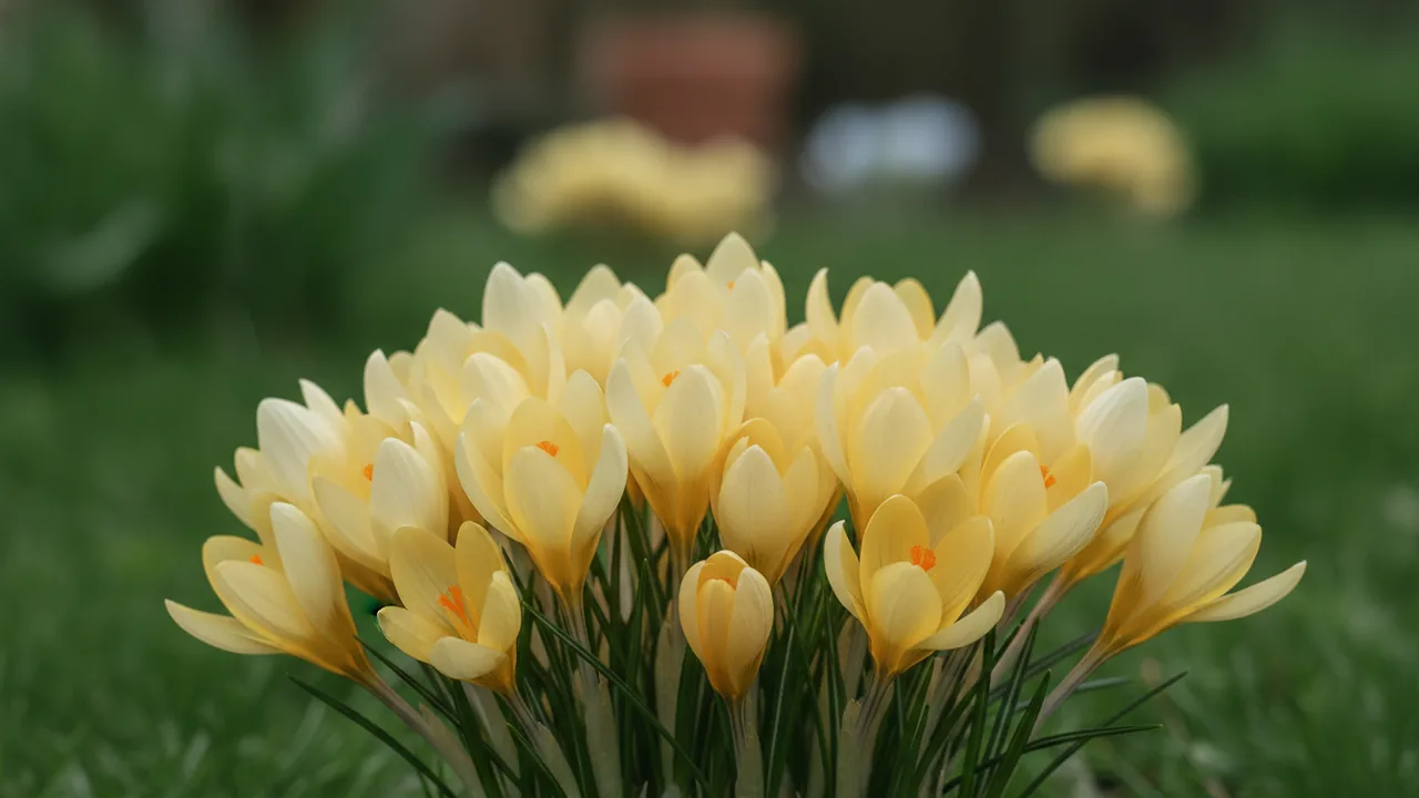 Cream Beauty (Crocus chrysanthus 'Cream Beauty') - yellow flowers, illustrated plant card