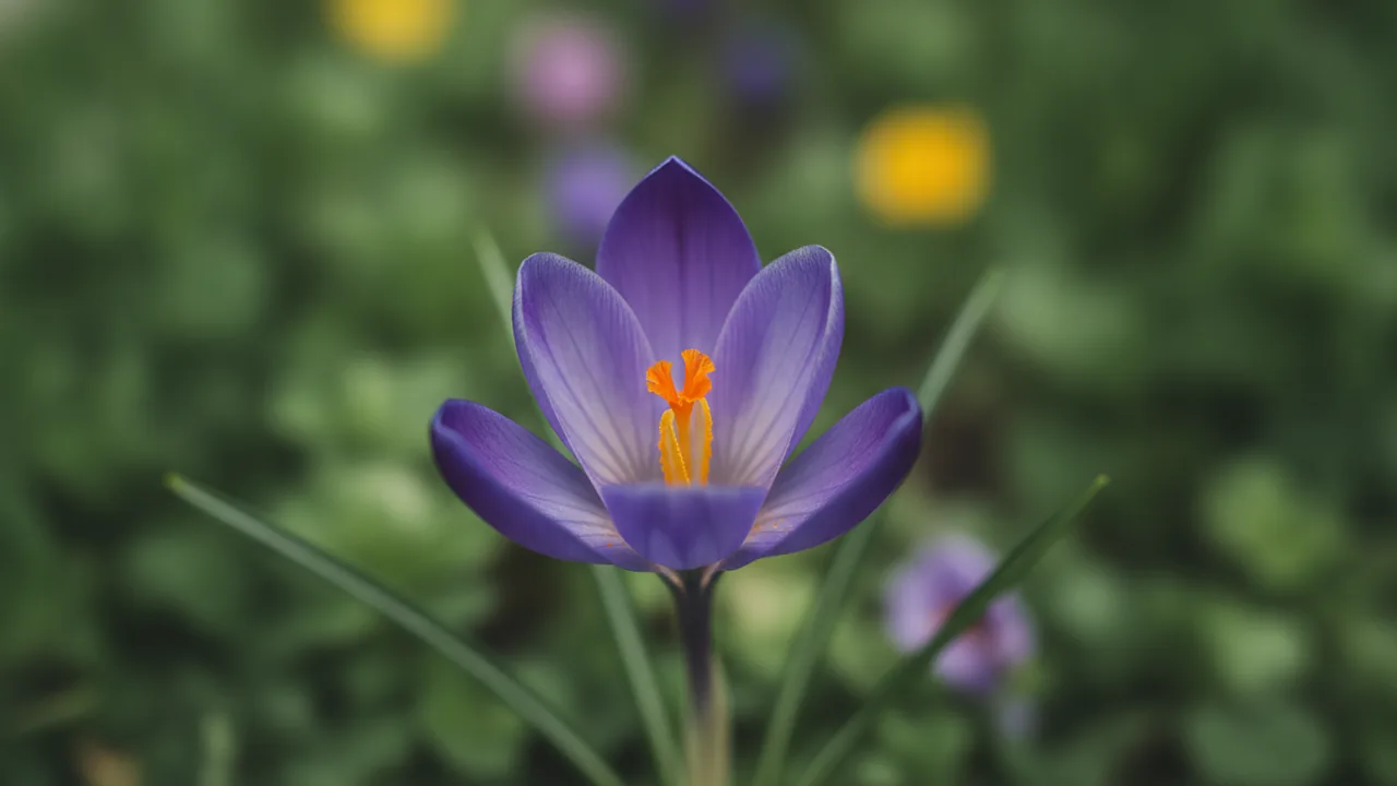 Grand Maître (Crocus vernus 'Grand Maître') - purple flowers, illustrated plant card