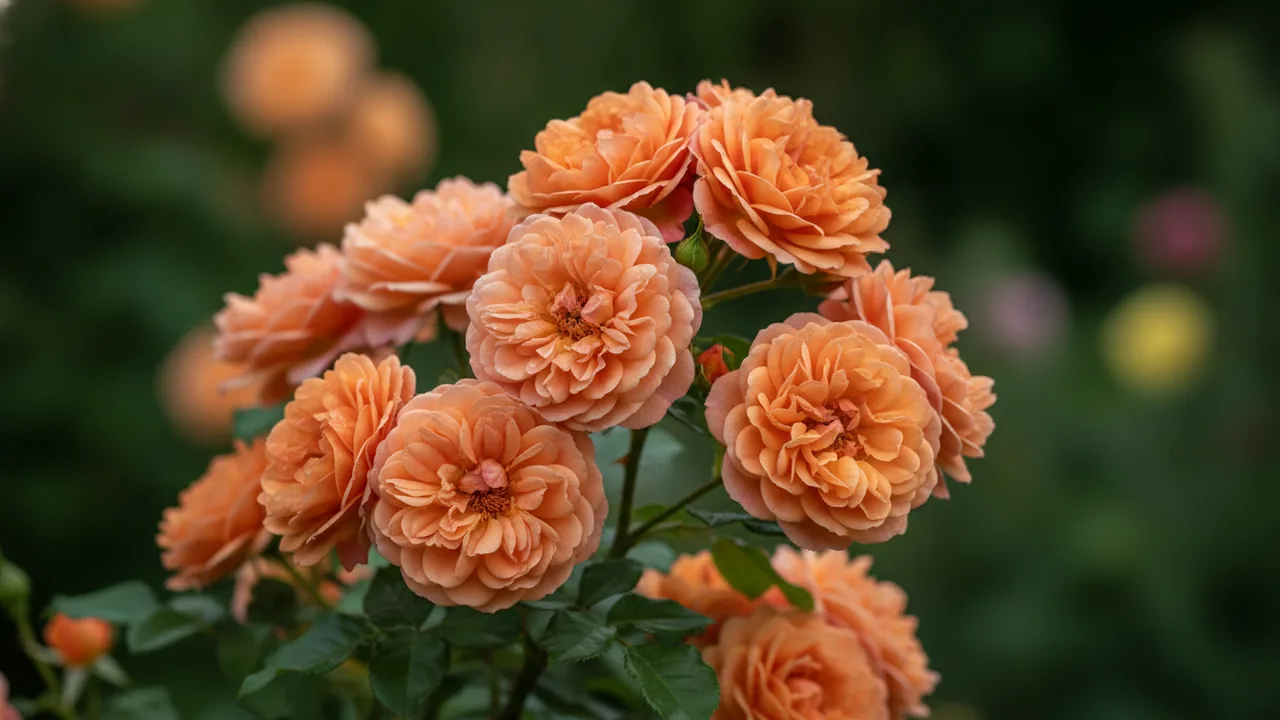 Crown Princess Margareta (Rosa 'Auswinter') - orange flowers, illustrated plant card