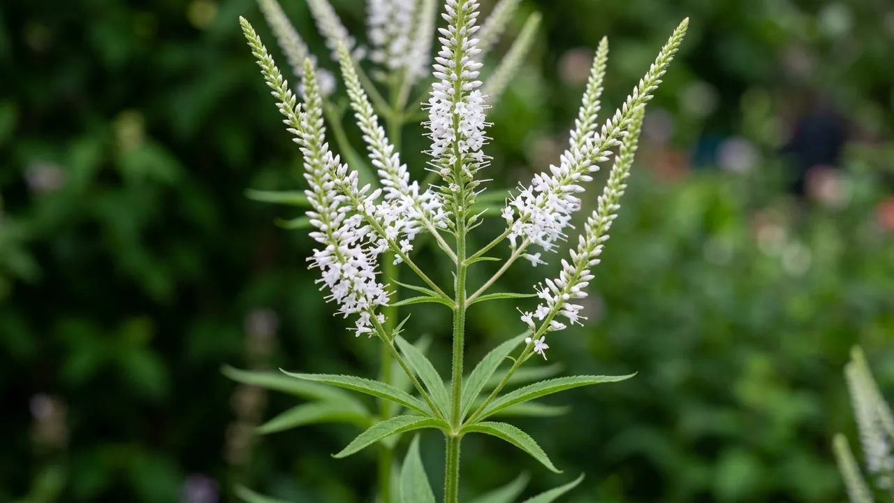 Culver's Root (Veronicastrum virginicum) - white flowers, illustrated plant card