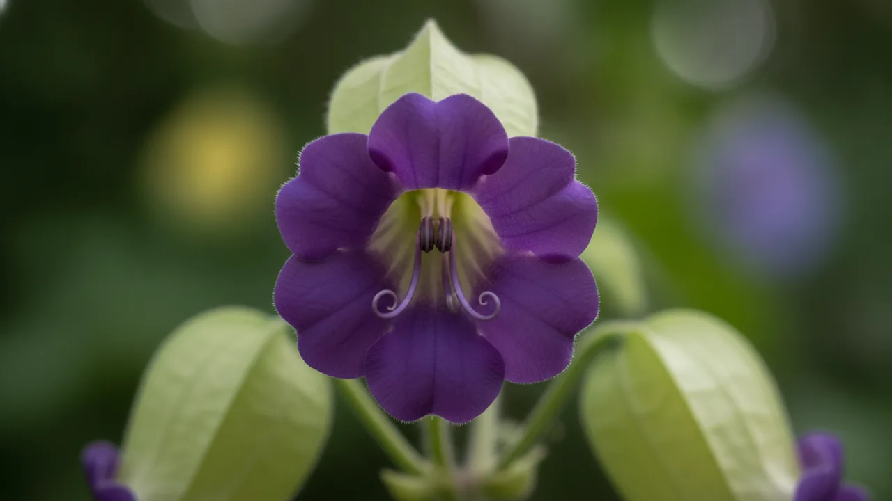 Cup and Saucer Vine (Cobaea scandens) - purple flowers, illustrated plant card
