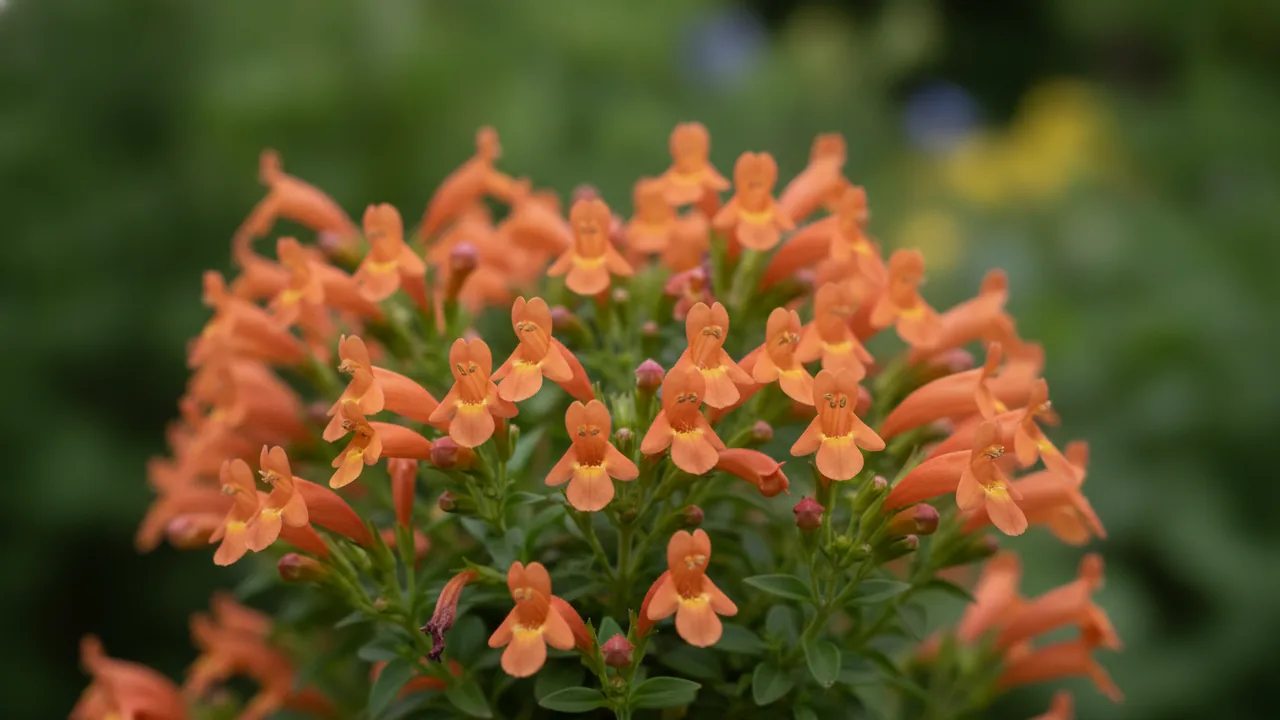 Vermillionaire Cuphea (Cuphea hybrid 'Vermillionaire') - orange flowers, illustrated plant card
