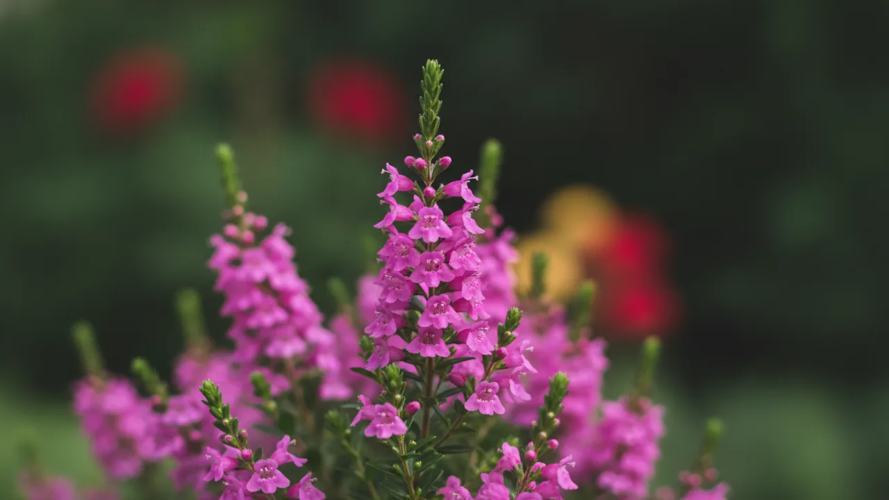 Pink Mexican Heather (Cuphea hyssopifolia) - pink flowers, illustrated plant card