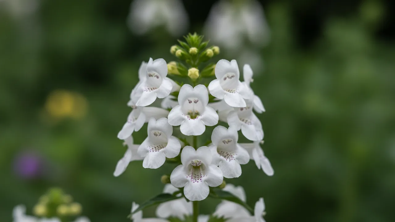 White Mexican Heather (Cuphea hyssopifolia) - white flowers, illustrated plant card