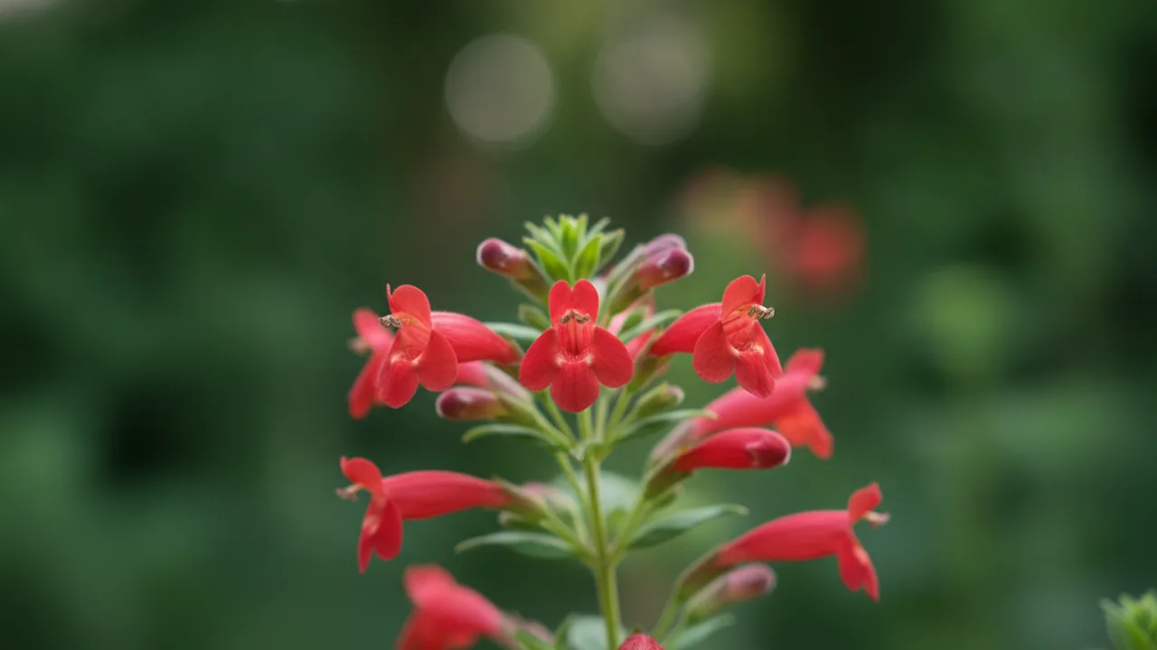 Cuphea (Cigar Plant) (Cuphea ignea) - red flowers, illustrated plant card