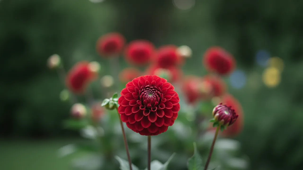 Cornel (Dahlia 'Cornel') - red flowers, illustrated plant card