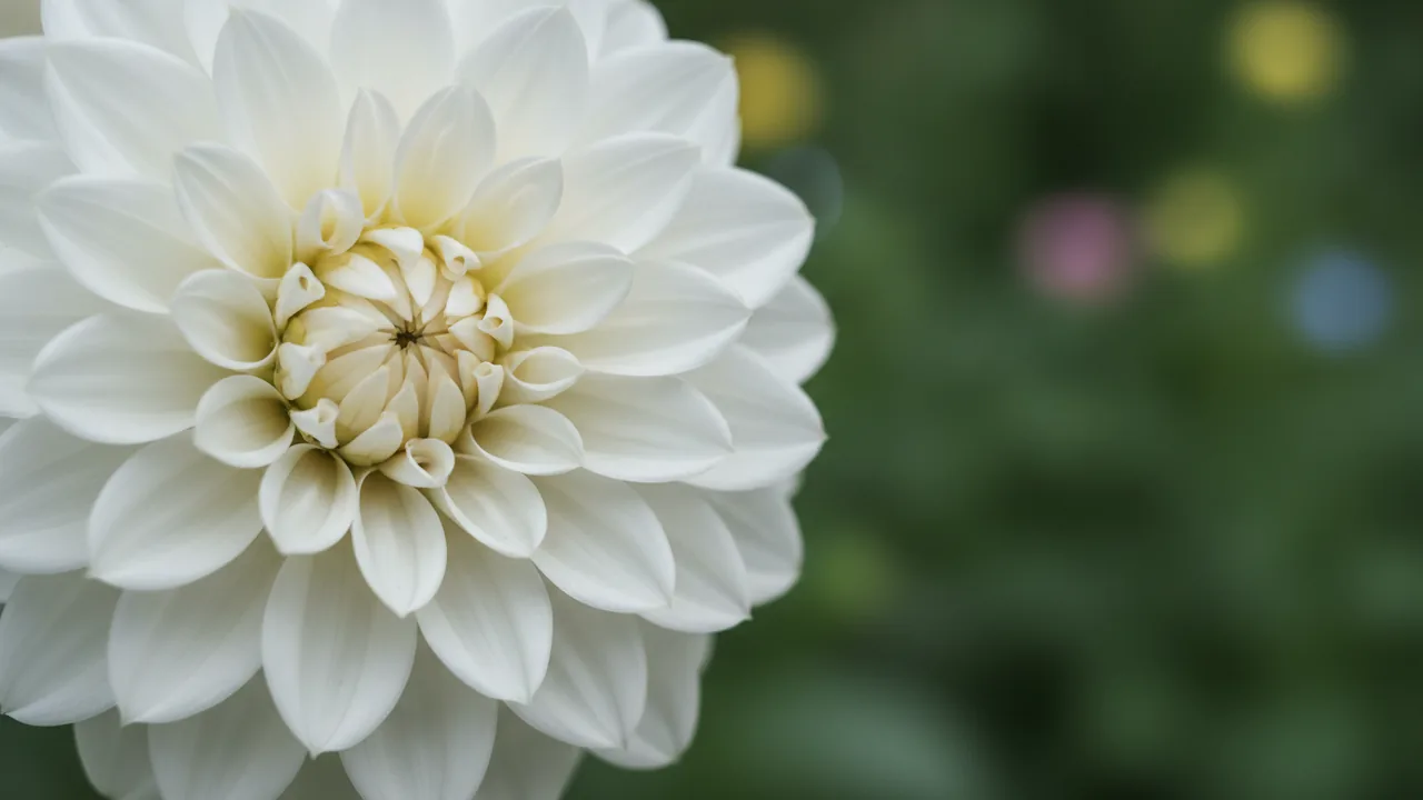 Fleurel (Dahlia 'Fleurel') - white flowers, illustrated plant card