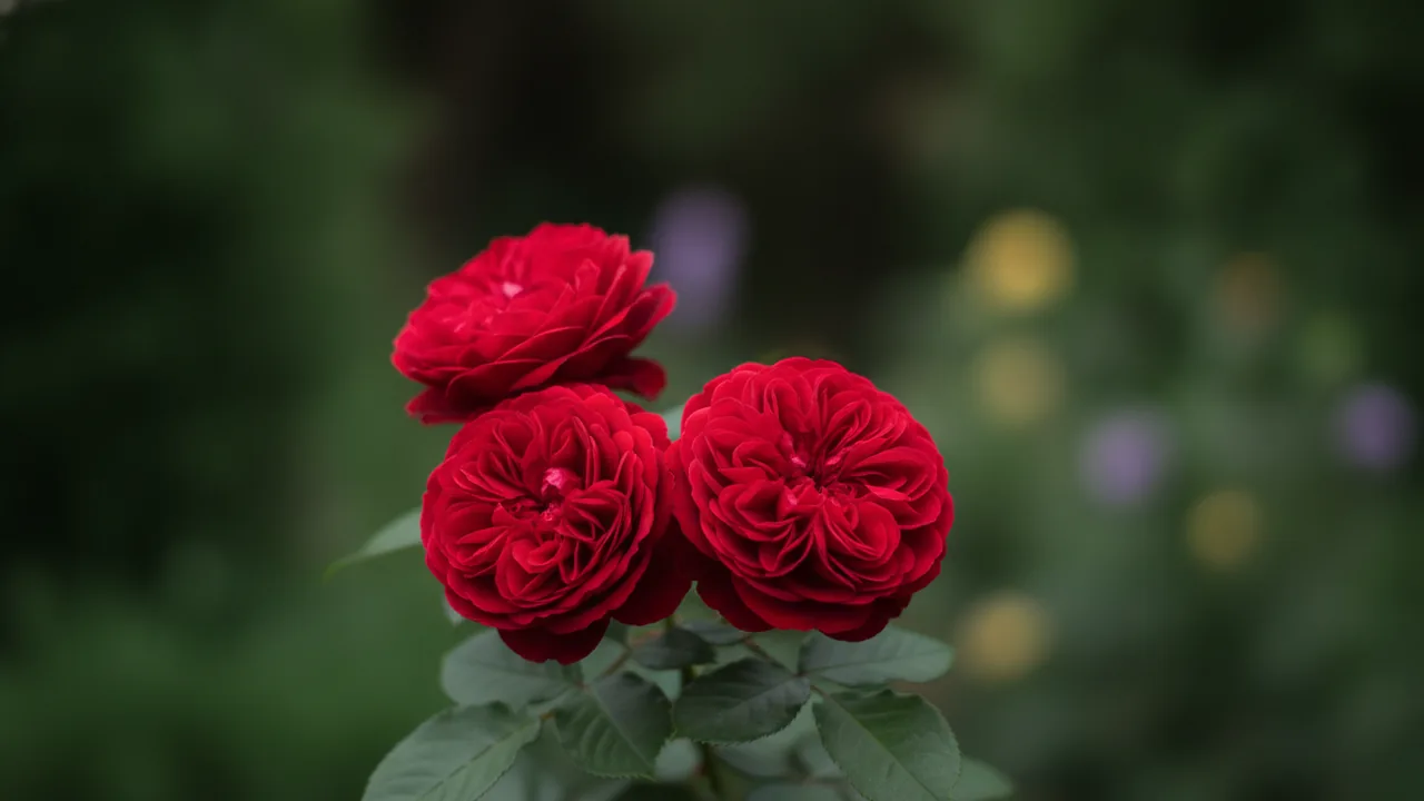 Darcey Bussell (Rosa 'Ausdecorum') - red flowers, illustrated plant card