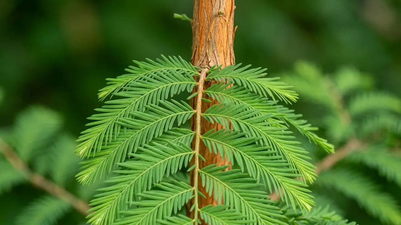 Dawn Redwood (Metasequoia glyptostroboides) - foliage plant, illustrated plant card