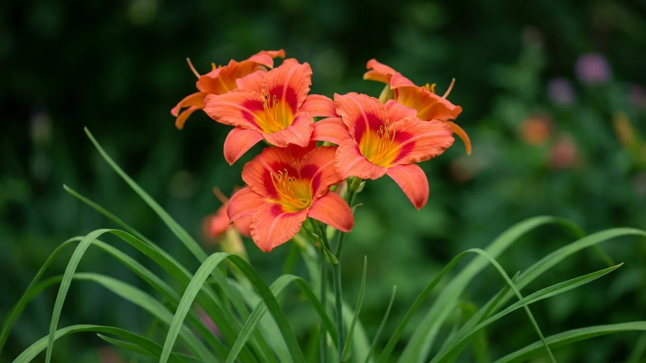 Alabama Jubilee Daylily (Hemerocallis 'Alabama Jubilee') - orange flowers, illustrated plant card