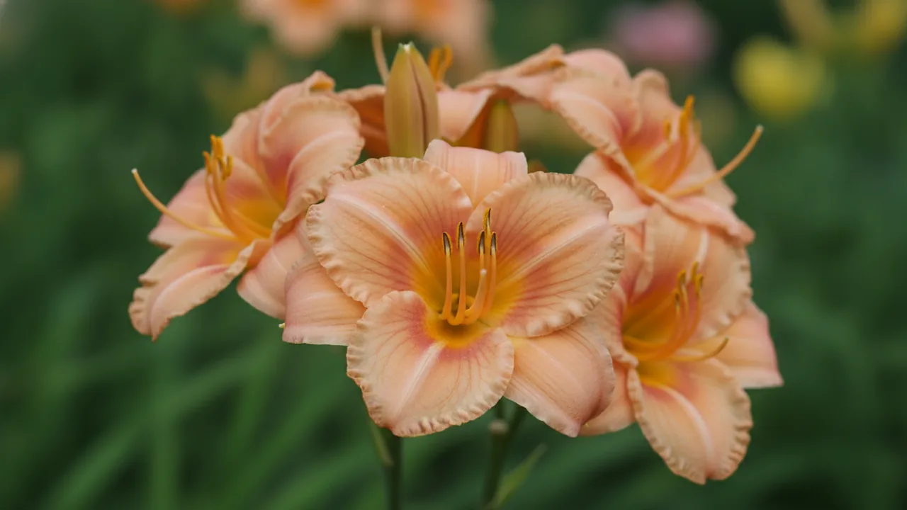 Apricot Sparkles (Hemerocallis 'Apricot Sparkles') - orange flowers, illustrated plant card