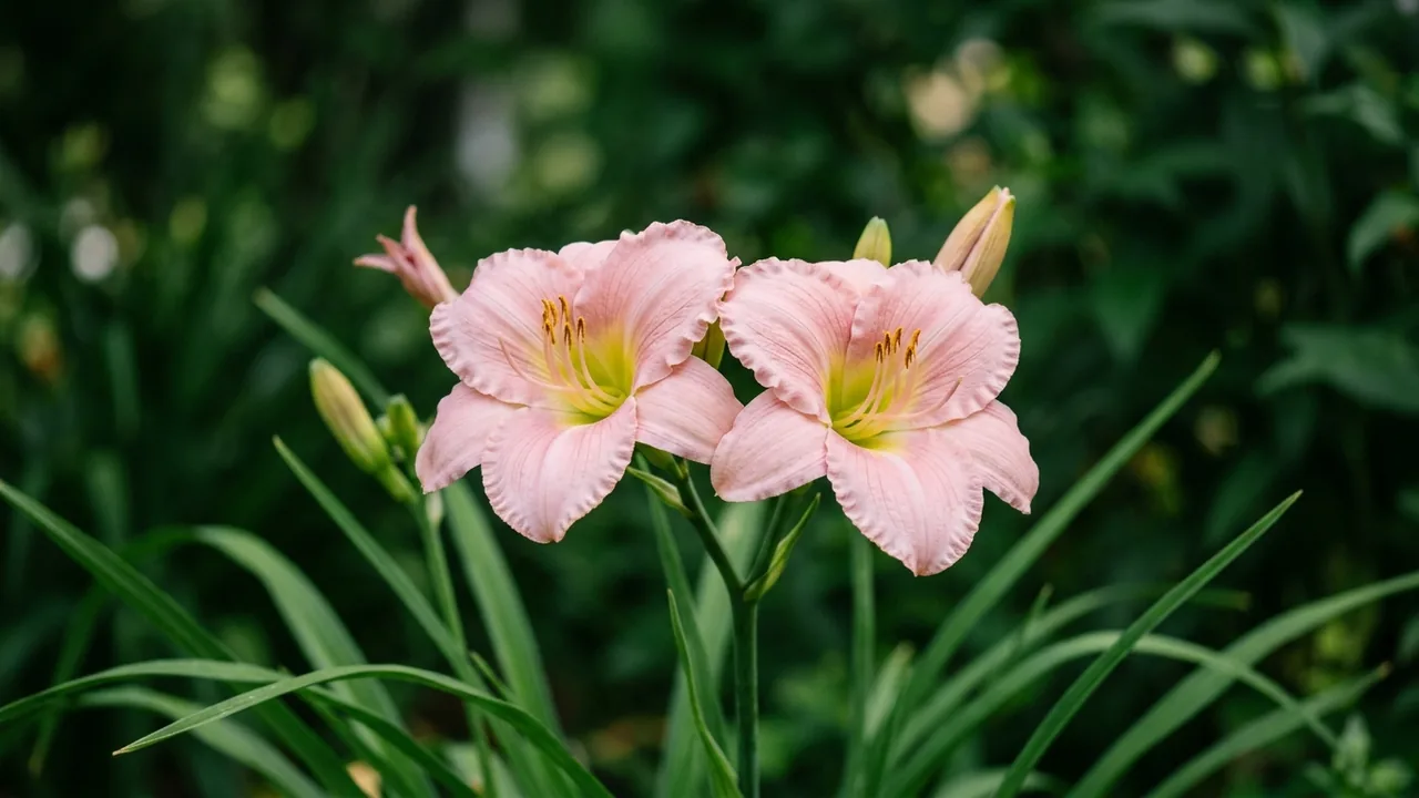 Barbara Mitchell Daylily (Hemerocallis 'Barbara Mitchell') - pink flowers, illustrated plant card