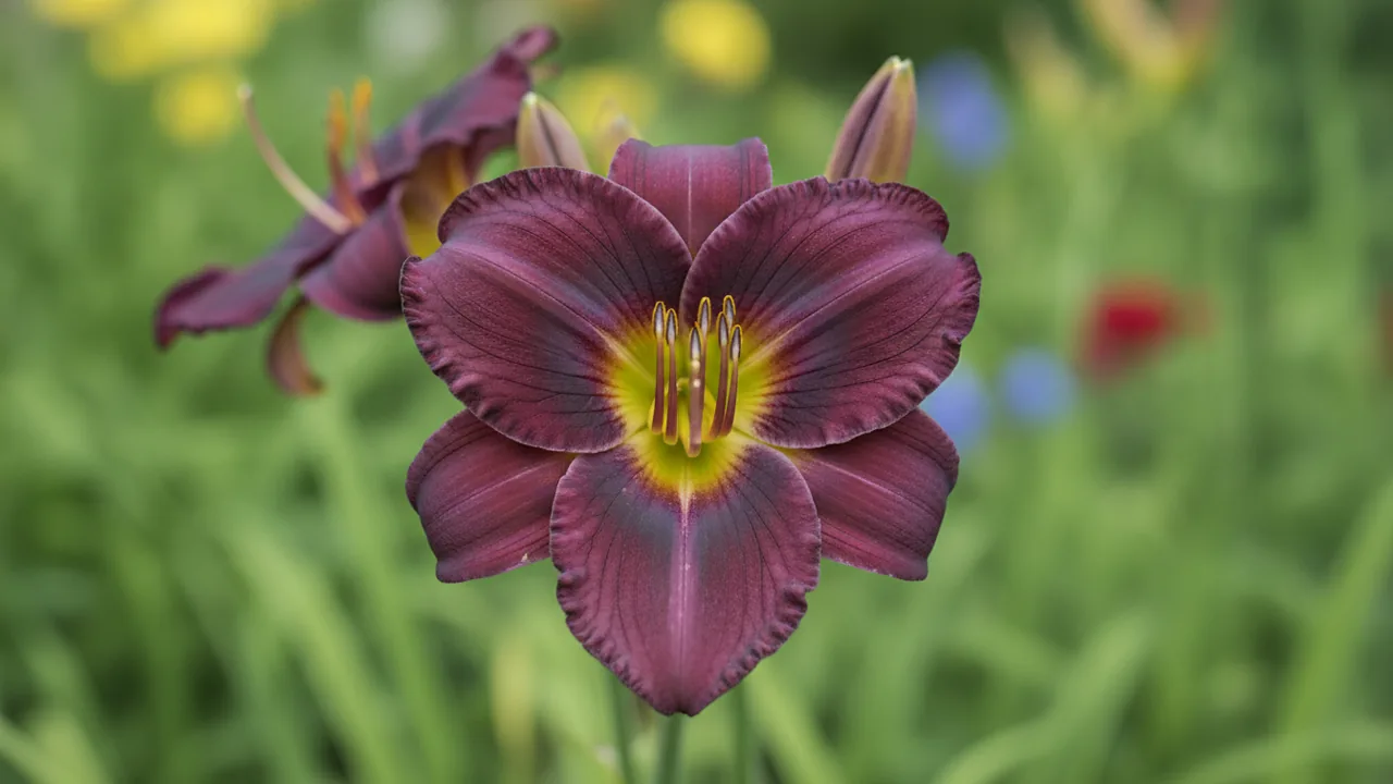 Bela Lugosi (Hemerocallis 'Bela Lugosi') - purple flowers, illustrated plant card