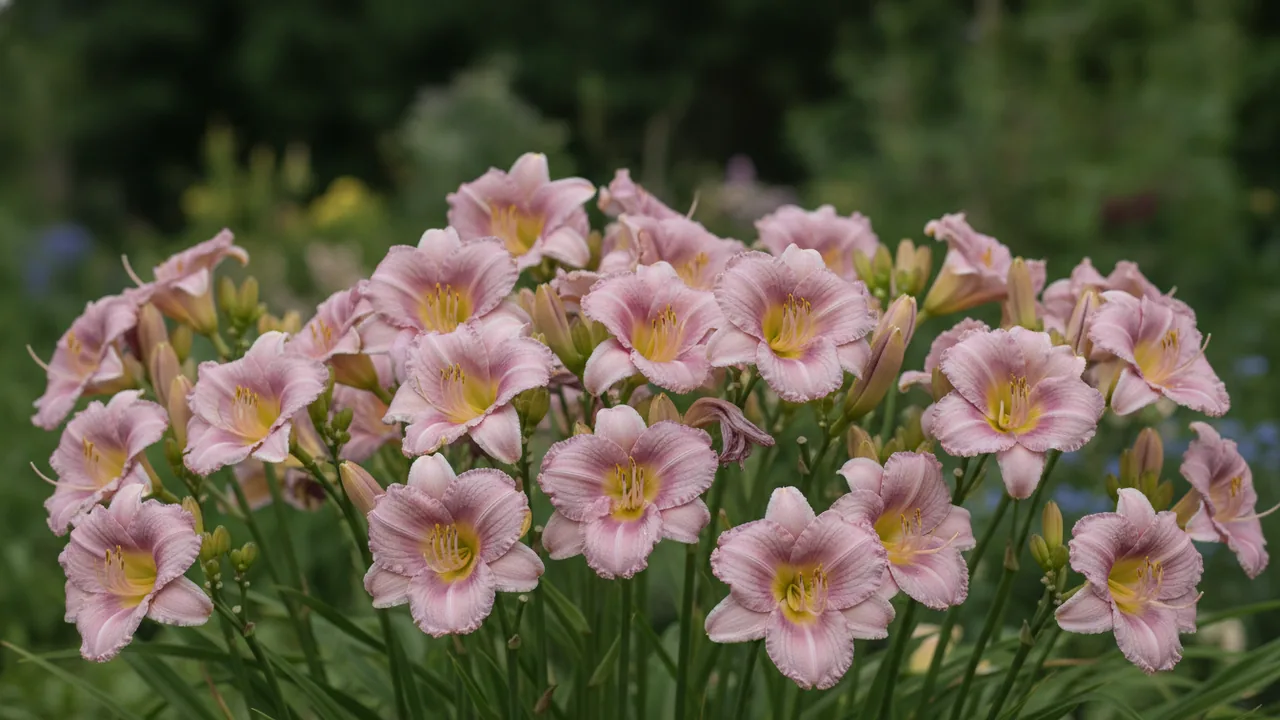 Catherine Woodbery (Hemerocallis 'Catherine Woodbery') - pink flowers, illustrated plant card