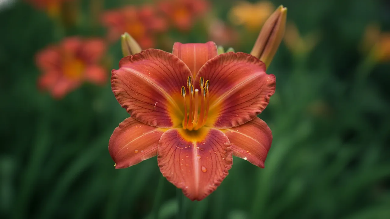 Chicago Apache (Hemerocallis 'Chicago Apache') - red flowers, illustrated plant card