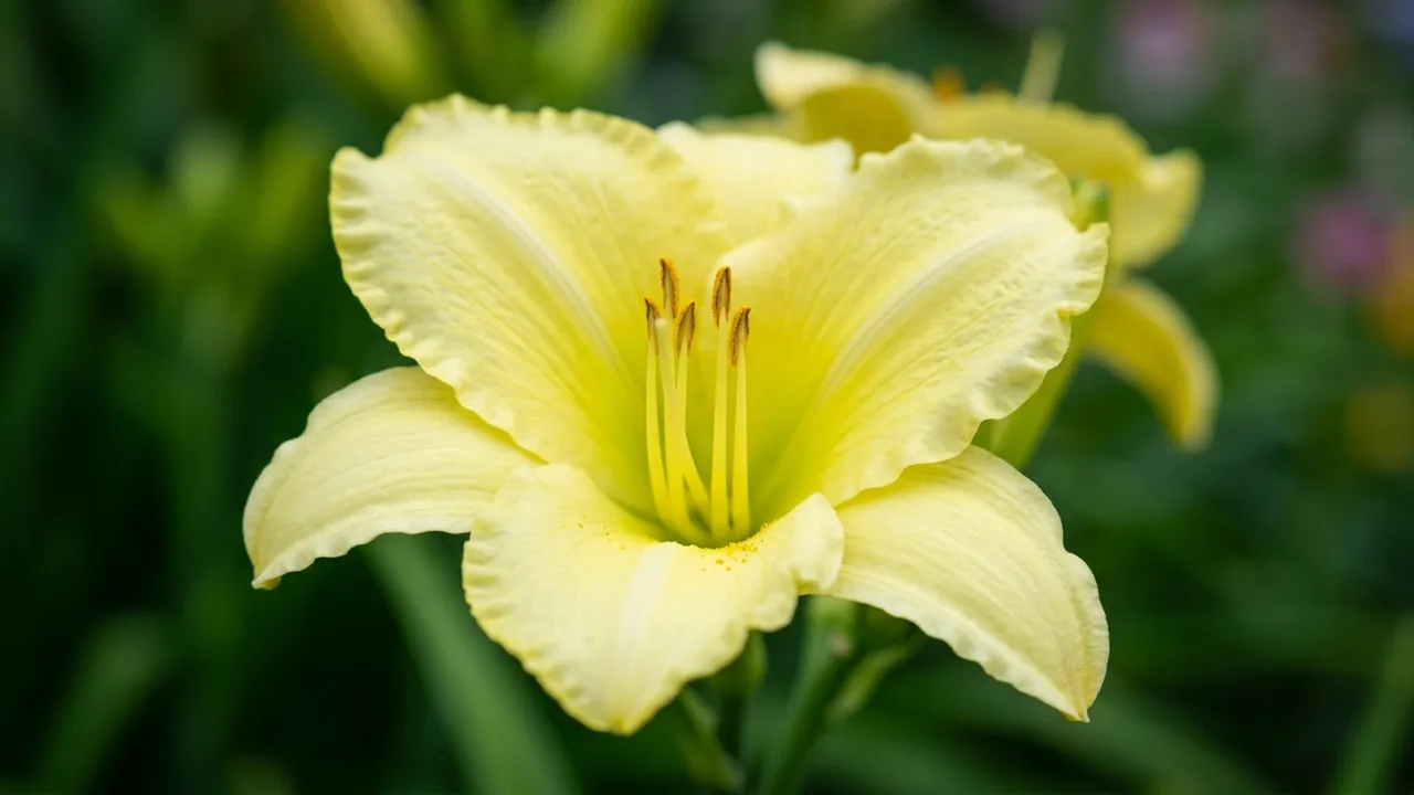 Custard Candy Daylily (Hemerocallis 'Custard Candy') - yellow flowers, illustrated plant card