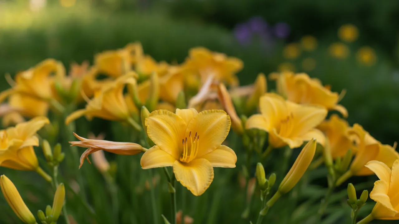 Going Bananas (Hemerocallis 'Going Bananas') - yellow flowers, illustrated plant card