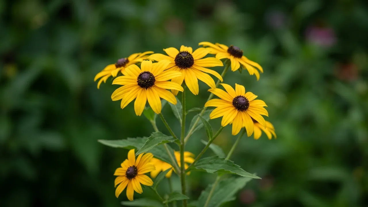 Deam's Black-Eyed Susan (Rudbeckia fulgida var. deamii) - yellow flowers, illustrated plant card