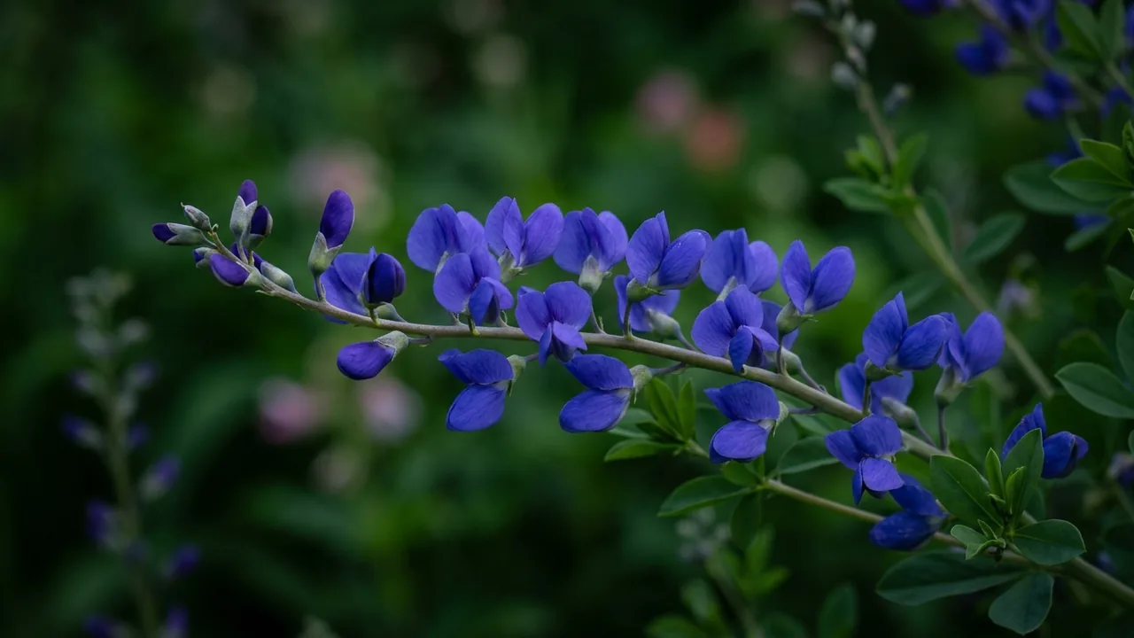 Decadence Blueberry Sundae False Indigo (Baptisia 'Blueberry Sundae') - blue flowers, illustrated plant card