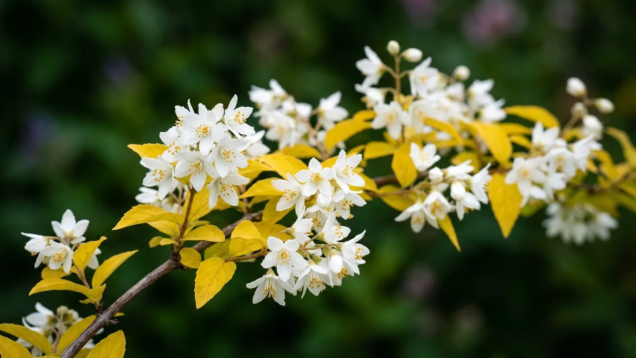 Chardonnay Pearls Deutzia (Deutzia gracilis 'Duncan') - white flowers, illustrated plant card