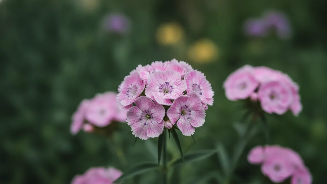 Bath's Pink (Dianthus 'Bath's Pink') - pink flowers, illustrated plant card