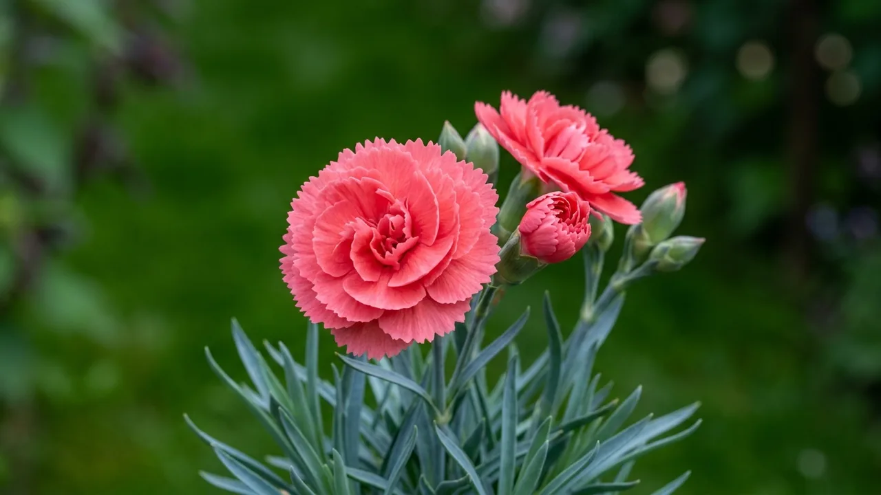 Fruit Punch Classic Coral (Dianthus 'Classic Coral') - pink flowers, illustrated plant card