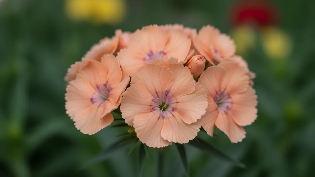 Georgia Peach Pie (Dianthus 'Georgia Peach Pie') - pink flowers, illustrated plant card