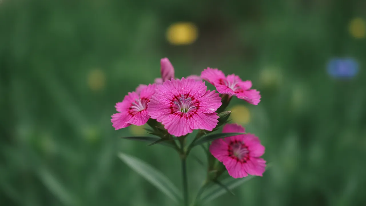 Maiden Pink (Dianthus deltoides) - red flowers, illustrated plant card