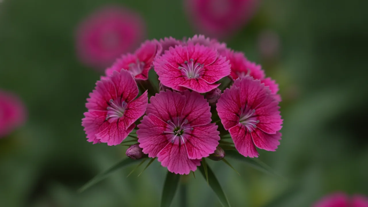 Mountain Frost Ruby (Dianthus 'Mountain Frost Ruby Snow') - red flowers, illustrated plant card