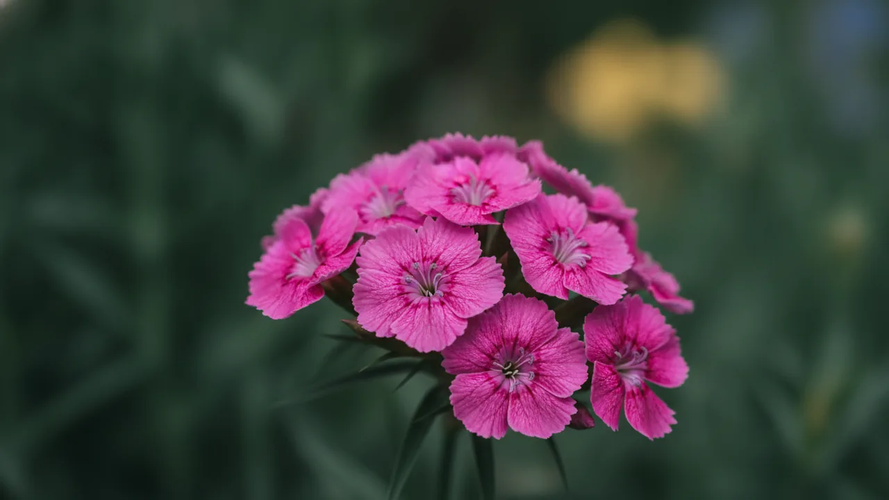 Tiny Rubies (Dianthus gratianopolitanus 'Tiny Rubies') - pink flowers, illustrated plant card