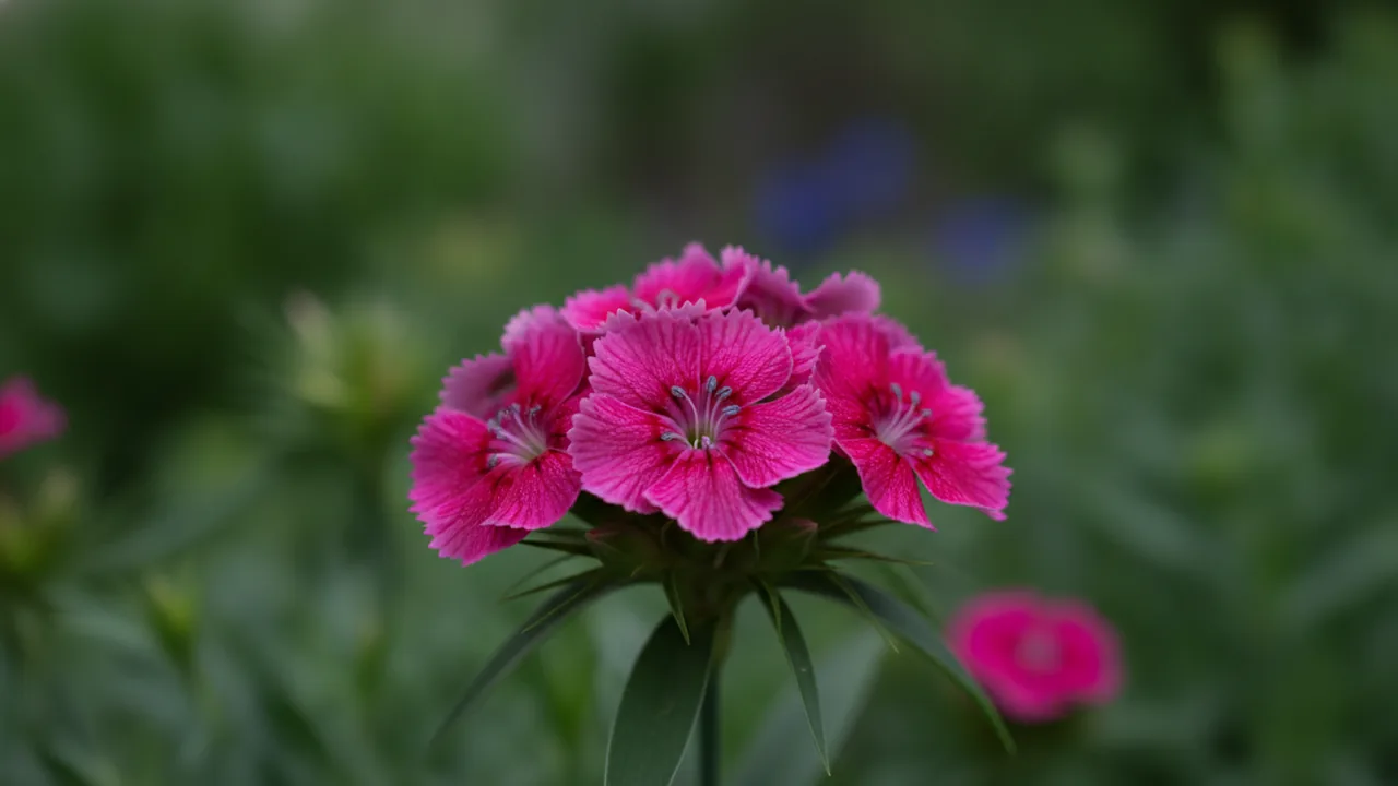 Dianthus - pink flowers, illustrated plant card