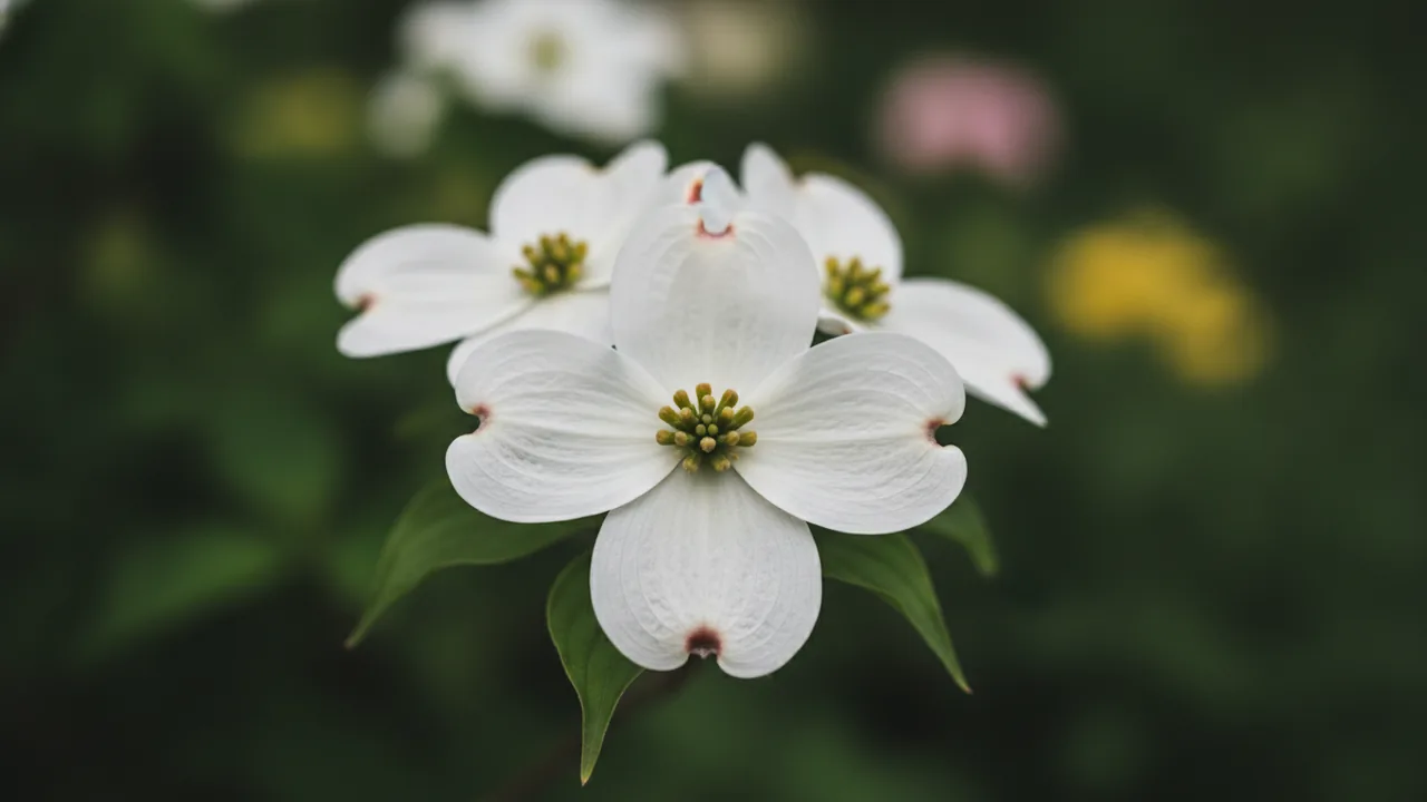 Flowering Dogwood (Cornus florida) - white flowers, illustrated plant card