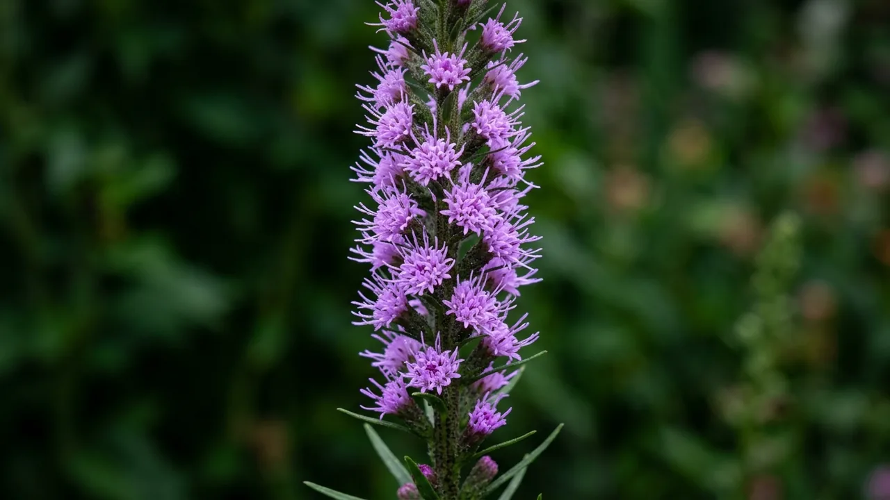 Dotted Blazing Star (Liatris punctata) - purple flowers, illustrated plant card