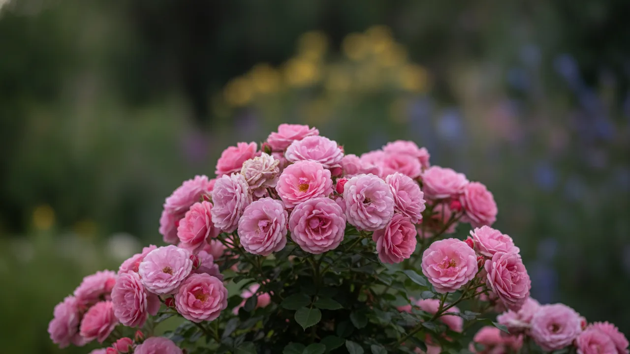 Drift Rose (Rosa 'Meijocos') - pink flowers, illustrated plant card